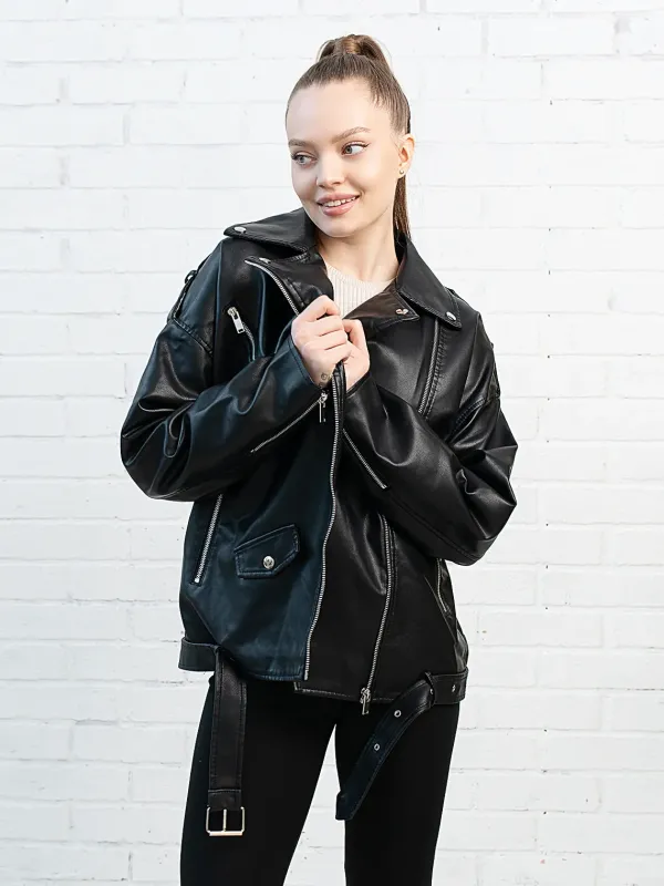 Asal Vision Black Jackets | Biker Jackets | Women’s Oversized Moto Leather Jacket Black