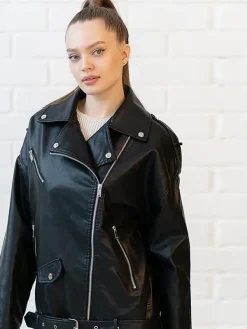 Asal Vision Black Jackets | Biker Jackets | Women’s Oversized Moto Leather Jacket Black