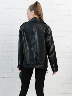 Asal Vision Black Jackets | Biker Jackets | Women’s Oversized Moto Leather Jacket Black