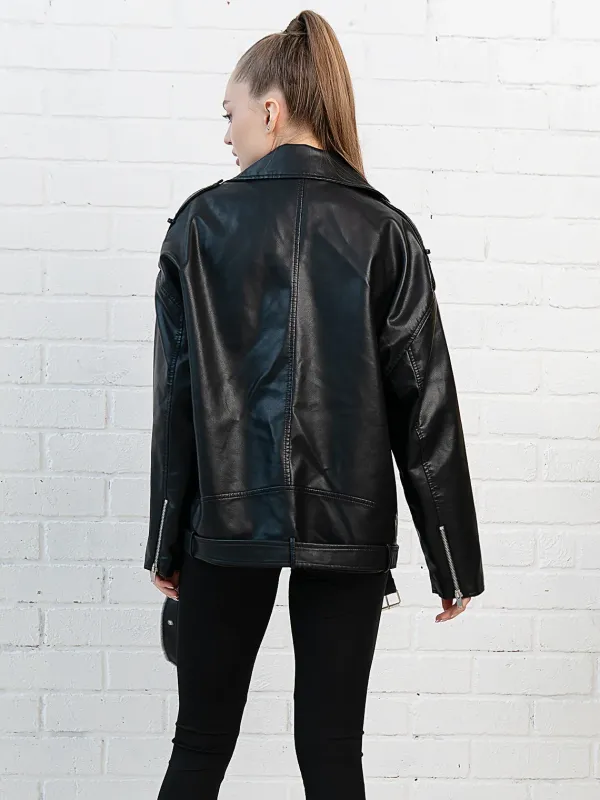 Asal Vision Black Jackets | Biker Jackets | Women’s Oversized Moto Leather Jacket Black