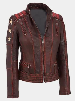 Asal Vision Biker Jackets | Leather Jackets | Women’s Ox Blood Vintage Biker Leather Jacket Red
