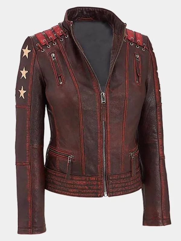 Asal Vision Biker Jackets | Leather Jackets | Women’s Ox Blood Vintage Biker Leather Jacket Red