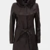 Asal Vision Women Coats | Women’s Prato Hooded Brown Leather Coat Dark Brown