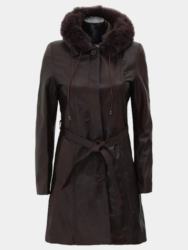Asal Vision Women Coats | Women’s Prato Hooded Brown Leather Coat Dark Brown