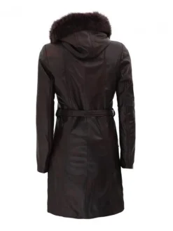 Asal Vision Women Coats | Women’s Prato Hooded Brown Leather Coat Dark Brown