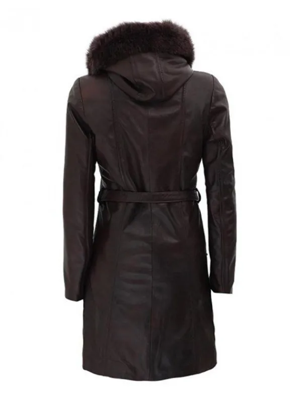 Asal Vision Women Coats | Women’s Prato Hooded Brown Leather Coat Dark Brown