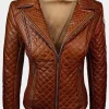 Asal Vision Brown Jackets | Quilted Jackets | Women’s Quilted Sheepskin Fashion Leather Jacket Tan Brown