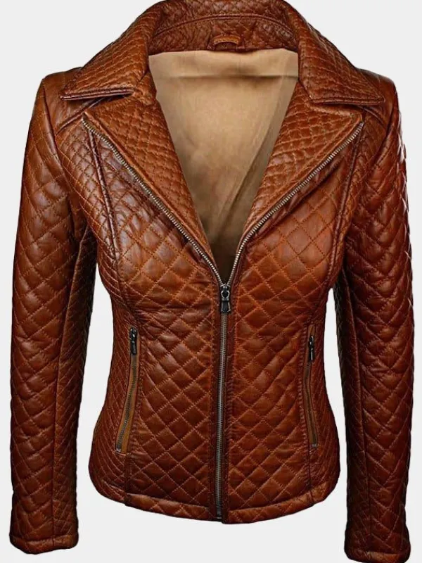 Asal Vision Brown Jackets | Quilted Jackets | Women’s Quilted Sheepskin Fashion Leather Jacket Tan Brown