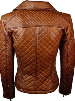 Asal Vision Brown Jackets | Quilted Jackets | Women’s Quilted Sheepskin Fashion Leather Jacket Tan Brown