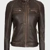 Asal Vision Brown Jackets | Biker Jackets | Womens Quilted Shoulder Leather Biker Jacket Dark Brown
