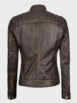 Asal Vision Brown Jackets | Biker Jackets | Womens Quilted Shoulder Leather Biker Jacket Dark Brown