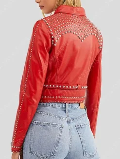 Asal Vision Studded Jackets | Leather Jackets | Womens Cropped Studded Leather Jacket Red