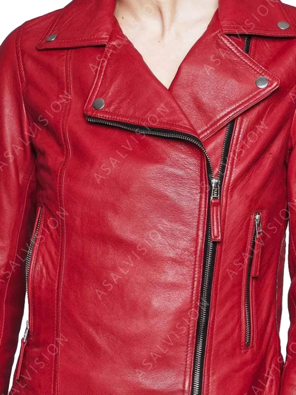 Asal Vision Red Jackets | Biker Jackets | Women’s Red Handmade Motorcycle Leather Jacket Real Leather