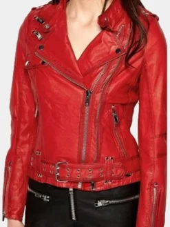 Asal Vision Red Jackets | Biker Jackets | Women’s Leather Cafe Racer Jacket Red