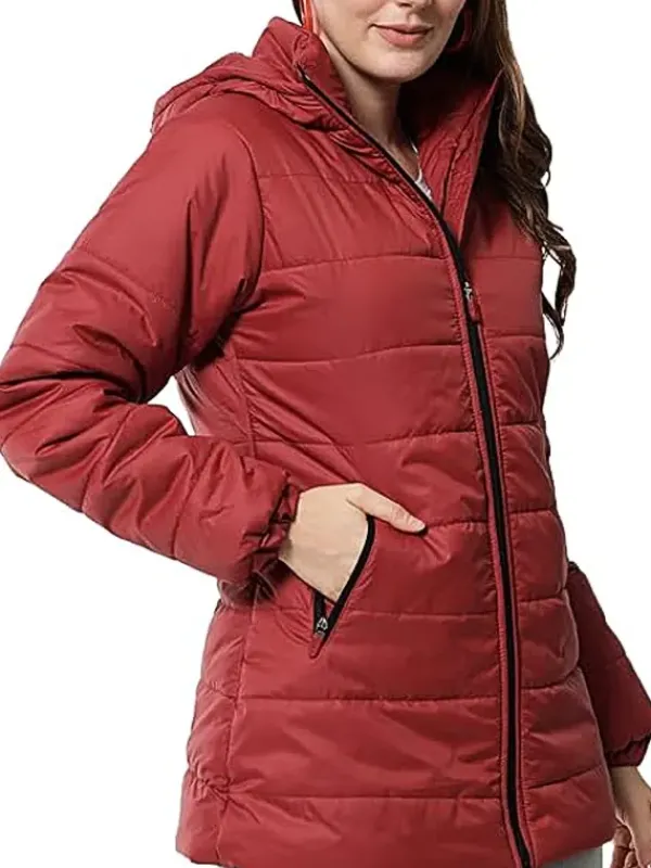 Asal Vision Puffer Jackets | Women’s Puffer Hooded Jacket Red