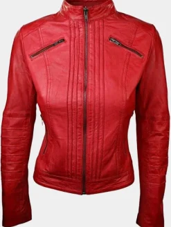 Asal Vision Red Jackets | Biker Jackets | Women’s Sheepskin Biker Jacket Red