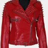 Asal Vision Red Jackets | Studded Jackets | Womens Spike Studded Leather Jacket Red