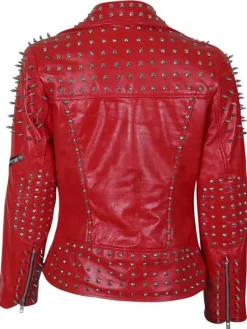 Asal Vision Red Jackets | Studded Jackets | Womens Spike Studded Leather Jacket Red