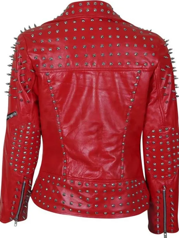 Asal Vision Red Jackets | Studded Jackets | Womens Spike Studded Leather Jacket Red