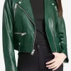 Asal Vision Biker Jackets | Leather Jackets | Women’s Shiny Biker Leather Jacket Green Color