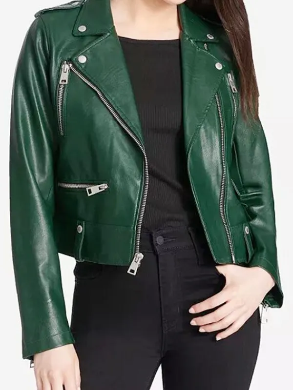Asal Vision Biker Jackets | Leather Jackets | Women’s Shiny Biker Leather Jacket Green Color