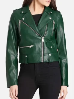 Asal Vision Biker Jackets | Leather Jackets | Women’s Shiny Biker Leather Jacket Green Color