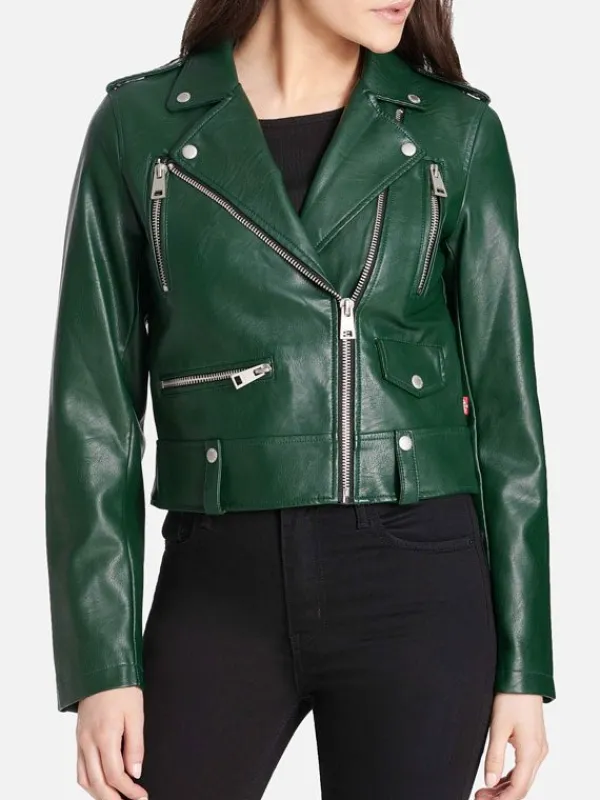 Asal Vision Biker Jackets | Leather Jackets | Women’s Shiny Biker Leather Jacket Green Color