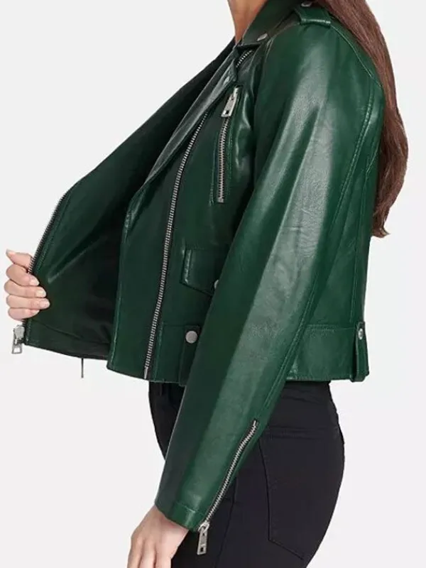 Asal Vision Biker Jackets | Leather Jackets | Women’s Shiny Biker Leather Jacket Green Color