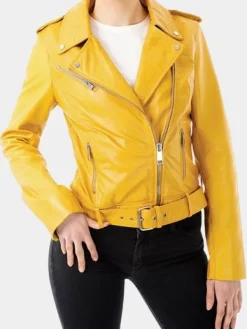 Asal Vision Biker Jackets | Leather Jackets | Women’s Shiny Yellow Motorcycle Leather Jacket Yellow Color