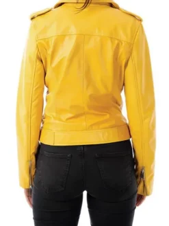 Asal Vision Biker Jackets | Leather Jackets | Women’s Shiny Yellow Motorcycle Leather Jacket Yellow Color