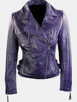 Asal Vision Biker Jackets | Leather Jackets | Women’s Short Fitted Leather Jacket Purple