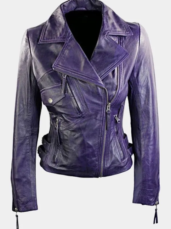 Asal Vision Biker Jackets | Leather Jackets | Women’s Short Fitted Leather Jacket Purple