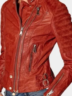 Asal Vision Brown Jackets | Leather Jackets | Women’s Slim Fit Waxed Leather Jacket Tan Brown Orange