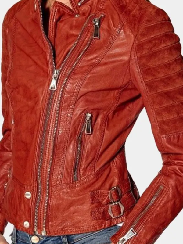 Asal Vision Brown Jackets | Leather Jackets | Women’s Slim Fit Waxed Leather Jacket Tan Brown Orange