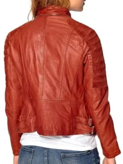 Asal Vision Brown Jackets | Leather Jackets | Women’s Slim Fit Waxed Leather Jacket Tan Brown Orange