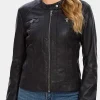 Asal Vision Black Jackets | Leather Jackets | Women’s Snap Tab Collar Lambskin Leather Jacket Black