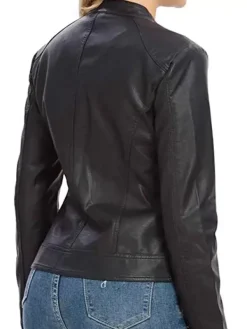 Asal Vision Black Jackets | Leather Jackets | Women’s Snap Tab Collar Lambskin Leather Jacket Black