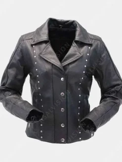 Asal Vision Black Jackets | Studded Jackets | Womens Studded Leather Biker Jacket Black