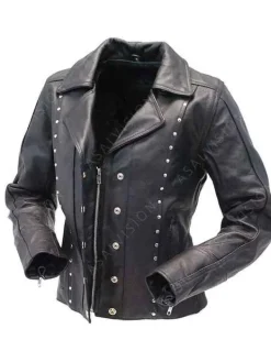 Asal Vision Black Jackets | Studded Jackets | Womens Studded Leather Biker Jacket Black