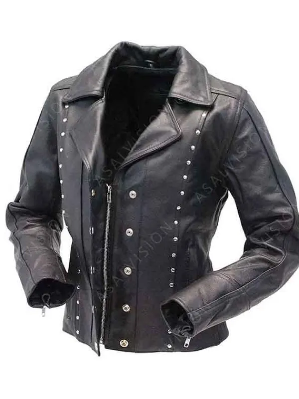 Asal Vision Black Jackets | Studded Jackets | Womens Studded Leather Biker Jacket Black
