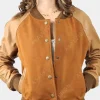 Asal Vision Varsity Jackets | Brown Jackets | Womens Suede Varsity Jacket Brown