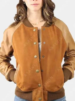 Asal Vision Varsity Jackets | Brown Jackets | Womens Suede Varsity Jacket Brown
