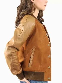 Asal Vision Varsity Jackets | Brown Jackets | Womens Suede Varsity Jacket Brown