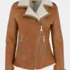 Asal Vision Brown Jackets | Women’s Fur Shearling Leather Jacket Tan Brown