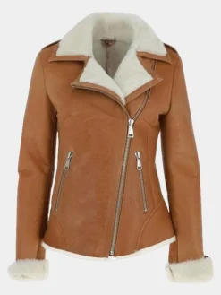 Asal Vision Brown Jackets | Women’s Fur Shearling Leather Jacket Tan Brown
