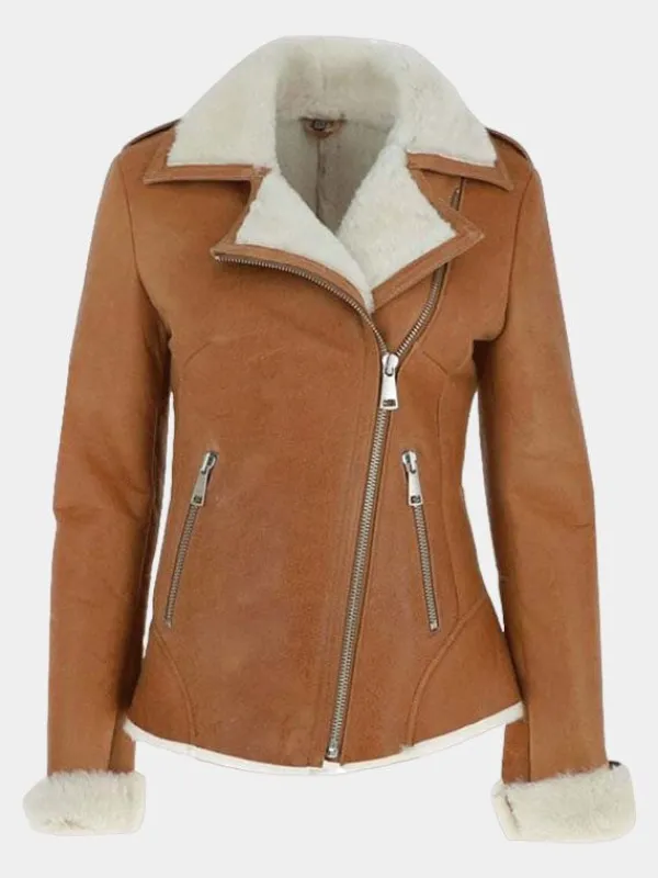 Asal Vision Brown Jackets | Women’s Fur Shearling Leather Jacket Tan Brown