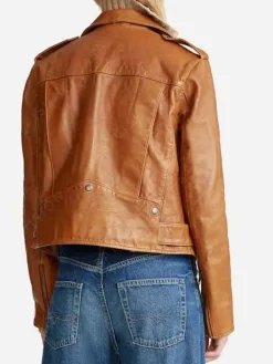 Asal Vision Brown Jackets | Biker Jackets | Womens Geniune Sheepskin Leather Biker Jacket Tan Brown