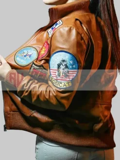 Asal Vision Brown Jackets | Leather Jackets | Womens Top Gun Patches Leather Jacket Brown