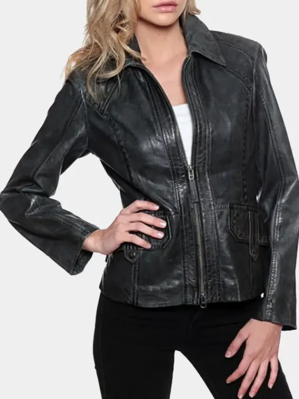 Asal Vision Black Jackets | Leather Jackets | Women’s Vintage Shirt Collar Leather Jacket Black