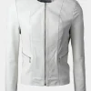 Asal Vision Leather Jackets | Women’s Collarless Leather Fashion Jacket White